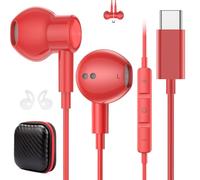 USB C Earbuds Wired Headphones for iPhone 17 16 Pro Max 17e/Samsung S26 S25 Ultra S24 A17 A37,Magnetic Type C Earphones Stereo Corded Earbuds C Plug with Microphone for Apple/iPad Pro 11 10 A16,Red