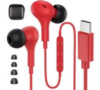 USB C Earbuds Wired Headphones for iPhone 17 16 Pro Max Plus 15 Samsung S25 S24 Ultra S23 FE A16 A17 Earphones Wired,Type C Headphones with Microphone & Noise isolating for iPad 11 10th Generation,Red