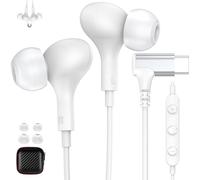 USB C Earbuds Wired USB Type-C Headphones for Google Pixel 10 Pro XL 9 Pro for iPhone 17 Pro 16 15 Samsung S25 Ultra A16 S21 S23 Cord Right Angle Earphones with Microphone Volume Control Headset White