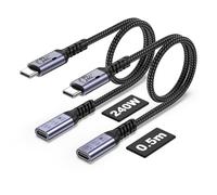USB C Extension Cable 0.5m (2 packs/240W/40Gbps/8K), Short USB 4.0 Extender Cable, 40Gbps High Speed Data Transfer Male to Female, 8K Video Display Compatible for MacBook Air M2 Pro/iPad/Magsafe/Hub
