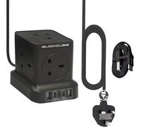 USB C Extension Lead 3M with 4 USB Slots 1PD 20W iBlockCube 5 Way Cube Power Strip, Multi Plug Cord Cable Black for Home Office Travel 3250W/13A