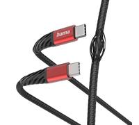 Hama USB-C to USB-C Extreme Cable (USB-C Connection Cable, USB Type C PD Charging Cable, 480 Mbps Data Cable, 1.5 m, for MacBook Pro, iPad, ChromeBook, Samsung Galaxy S21) Black/Red
