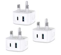 USB C Fast Charge Plug,3 Pack UK Wall Charger Compatible with iPhone 17/16/15 Pro/14/13/12/11,Micro USB Plug Dual Port C Charger Plug for iPad Pro/AirPods/Samsung Galaxy