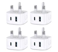 USB C Fast Charge Plug,4 Pack Dual Port USB A and USBC Charger Plugs Adaptor UK Wall Charge for iPhone 17 Pro Max 16e 16 Plus Pro Max 15 14 13 12 11 SE Watch iPad Pro Mini Air,Type-C Ports Charging