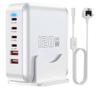 USB C Fast Charger Block, 120W 6-Port Charging Station GaN Hub Adapter, USB C Wall Multi Charger Power Strip Plug with On/Off Switch for iPad iPhone 17 16 15 14 13 12 Pro Max Galaxy S23/22 (White)