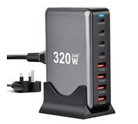 USB C Fast Charger Block, Upgraded 320W GaN III 8-Port PD Charging Station Hub Brick,Laptop Charger Power Adapter Compatible with MacBook Pro/Air,Steam Deck,Dell XPS,iPhone 16/Pro/15/14,Galaxy S24/S23