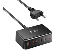 USB C Fast Charger | Desktop Charger for Computer | Quick Charge Equipment 120W 6 Ports for Laptop Smart Watch Tablet Mobile Devices Hotel Home Airplane Train