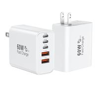 USB C Fast Wall Charger Block, 2 Pack 60W USBC Charging Cube, PD+QC Power Adapter Multiport Type C Box Plug for iPhone 16/15/14/13/12/11/Pro Max/Plus, iPad