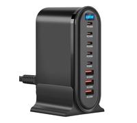 USB-C GaN Charger 8 in 1 Charging Station Dual 140W PD PPS Port+Dual 100W PD Port for Multiple Electronics Devices,Laptop Wall Charger Compatible with MacBook/iPhone 16/iPad (600W-B)