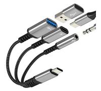 USB-C Headphone Adapter USB A Port 3.0 Jack AUX 3.5mm Cable Type C Charger Adaptor Converter Audio Splitter Connector for iPhone 17 16 15 Pro Max MacBook for Apple for iPad Compatible with Samsung S25