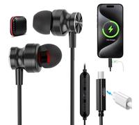 USB C Headphone for Samsung A17 A16 A26 A56 A36 S25, 2 in 1 Type C Earphone & Charger Adapter Dual USB C Splitter,Magnetic In Ear Wired Earbuds USBC for iPhone 17 Air 16e 16 15Pro Max for Google 10 9a