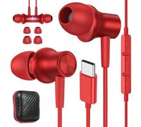 USB C Headphone for Samsung S24 Ultra S23 Fe S22, Type C Earphone Noise Isolating with Mic Stereo Magnetic Corded USBC Earbud for iPhone 16 15 Pro Max Plus iPad Galaxy A35 Flip 6 Pixel 9 8 7 Pro, Red