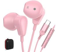 USB C Headphones for iPad 10th Gen 11th Mini 6th 7th Gen iPad Pro 13 inch 11 inch Type C Earbuds for iPhone 17 Air 16 15 Pro Wired Earphones Women Girls DAC HiFi Stereo Headset Mic Volume Control Pink
