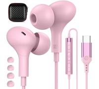 USB C Headphones for iPhone 16 15 Plus/Galaxy S25 Wired Earbuds with Microphone for Samsung S24 S23 S22 S21 S20 FE Ultra, Noise Canceling Magnetic in-Ear Type C Earpones for iPad 10th/Pixel 8a, Pink
