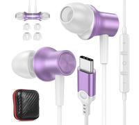 USB C Headphones for iPhone 16 15 Pro Max Plus iPad, Type C Earphones Noise Isolating with Mic Stereo Magnetic Cord Wired Earbuds for Samsung S24 Ultra S23 Fe A35 S22 Flip 6 Pixel 9 8 7 Pro, Purple