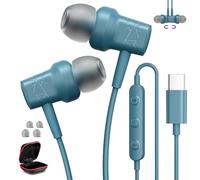 USB C Headphones for iPhone 16 15 Type-C Earbuds Wired Earphones with Microphone for Samsung Galaxy S25 S24 S23 Ultra FE A55 A54 A16 in-Ear Noise Cancelling Stereo Headset With Volume Control,Blue