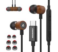 USB C Headphones for iPhone 16, Type C Earbuds Red Pear Wood Wired HiFi Stereo with Remote & Mic, USB C Earphones Compatible with iPhone 16/15 Pro Max, Galaxy S23, iPad Device with Type C, Black