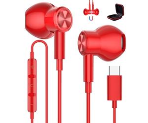 USB C Headphones for iPhone 17 16e 15 Air, Magnetic HiFi in-Ear Headset Wired Earbuds Type C Earphone with Mic for Samsung S26 A16 A17 A56 for Pixel 9a 10a for Honor 400 200 Lite for Redmi Note 15 Red