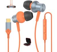 USB C Headphones for Pixel 10 9a 8a 7a Wired Earbuds Type C Earphone Magnetic Noise Canceling in-Ear Headset with Mic for iPhone 17 16e 15 Air Samsung A16 A17 A56 A36 S25 S24 S23 S22 OnePlus 15 Orange