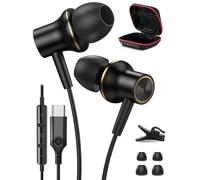 USB C Headphones for Samsung A16 A55 A56 A36 S25 S24 S23 S22 S21 Wired Earbuds Type C Earphones Magnetic Noise Canceling in-Ear Headset with Mic for iPhone 16e 15 Pixel 9 8 OnePlus 13 Mi 15 Black Gold
