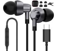 USB C Headphones for Samsung Galaxy S24/S23 Ultra/S22/S21 FE/S20/A54/Note 20 10+ Wired Earbuds with Microphone Noise Canceling In-Ear Type C Earphones Stereo Bass for iPhone 16 Pixel 8 7 6, Metal-Grey