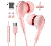 USB C Headphones for Samsung Galaxy S25 S24 S23 Ultra iPhone 17 Pink USB C Earphones Wired Headphone with Mic Type C Headphones for iPhone 16 Samsung S22 S24 FE A56 A55 A35 A16 iPad 10 iPad Pro 2024