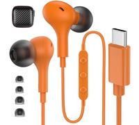 USB C Headphones for Samsung S26 S25 S24 Ultra S23 FE A16 A17 A56 for iPhone 17 16 15 Pro Max Wired Earphones,Corded Earbuds In Ear TypeC Headphones with Microphone for iPad 11th 10/Pixel 10 9a,Orange