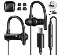 USB C Headphones Over Ear Hooks for iPhone 16 15 Pro Max Plus, Wrap Around Ear Buds with Loops Mic Type C Earphones Running Sport Wired Earbuds for Samsung Galaxy S24 Ultra S23 Fe S22 A35 Pixel 8 7