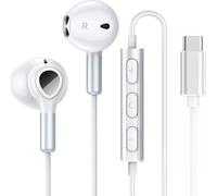 USB C Headphones, Type-C Earphones In-Ear Wired Headphone with Mic And Volume Control, HiFi Stereo Noise Cancelling Earbuds compatible For iPhone15 16 pro max Samsung S24/S23/S25 and More (WHITE)
