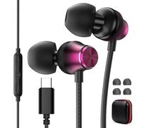 USB C Headphones Wired Earbuds for Samsung S25 Ultra S24 S23 FE A56 A36 iPhone 16 Earphones Wired,Type C Headphones Small Ear Buds with Microphone for iPad Pro iPad A16 10th Generation Android Red