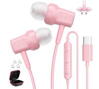 USB C Headphones Wired Earphones for iPhone 17 16 Pro Max,Type C Headphones Wired With Microphone for Samsung S25 S24 Ultra S23 A16 A17,in-Ear Hifi Stereo Noise Cancelling Earphones for iPad A16,Pink