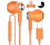 USB C Headphones with Mic for iPhone 17 16 15 USB C Earphones USB Type C Headphone In Ear Earbuds Wired for Samsung A17 A16 A26 A36 A56 S25 S24 S23 S22 S21 Pixel 10 9a OnePlus 13 Nord Mi 15T 14 orange