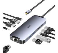 USB-C Hub (10-in-1) Dual 4K HDMI 100W PD Fast Charging HDMI Extension USB A3.0×2 USB C3.0×1 5Gbps Data Transfer USB2.0×2 3.5mm Audio 1000Gbps Ethernet Port USB C Docking Station with 2 HDMI Ports