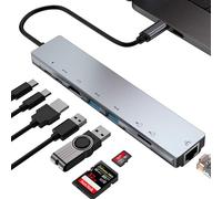 USB C Hub, 10Gbps Ethernet Gigabit HDMI 4K 60Hz 8 in 1 with PD 100W Type C Adapter 3.2 Compatible with MacBook Air, Pro iPad, iPhone 16 Plus MAX, Surface, Galaxy Tab S9, Galaxy S24 Ultra, Surface