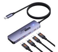 USB C Hub 10Gbps with 4× USB-C 3.2 Gen 2 Ports (Data Transfer Only), QUUGE Multiport Adapter with 1m Nylon Cable & LED, Aluminum USB 3.2 Hub for MacBook, iPhone 16, Plug and Play