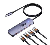 USB C Hub 10Gbps with 4x USB-A 3.2 Gen 2, QUUGE 4-Port Aluminium USB Data Hub with 1m Nylon Cable & LED, Plug & Play Adapter for MacBook Air M4, iMac Pro, Surface Pro 9, Dell XPS, Galaxy S25