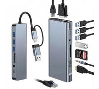 USB C Hub, 11-in-1 Docking Station with 4K HDMI, VGA, 4 USB Ports, Type-C PD, RJ45 Ethernet, SD/TF Card Slots, 3.5 mm Audio, Compatible with MacBook Pro/Air and Other USB-C Laptops (11 in 1)