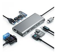 USB C Hub 11-in-1 Dongle Multiport Adapter, Docking Station Dual Monitor with 4K HDMI, VGA, USB 3.0 5 Gbps, SD/TF Card Reader, Type C PD, 3.5mm Audio, Ethernet, Compatible for MacBook Mac Laptops PC