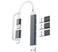 USB C Hub(4in2)USB Splitter OTG 3.0 Adapter for iPhone17 16 15 Pro Max Compatible with Samsung S25 S24 Ultra for Apple Port Cable Laptop Multiport Type C Car for iPad Docking Station Computer PC Data
