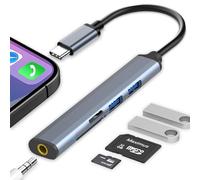 USB C Hub, 5 in 1 Aluminum USB C to USB A OTG USB C Docking Station with 2 USB A Ports, 3.5mm Headphone Jack and SD/TF Card Reader for MacBook Air/Pro and More Type C Laptops/Tablet/Phone