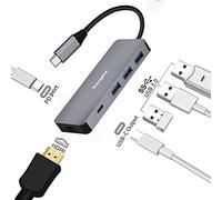 USB C Hub 6 in 1 Laptop Docking Station USB to HDMI Multiport Adapter with 3 USB 3.0 Ports, 1 USB-C Port and 1 PD Port Compatible for Windows, Mac and Linux