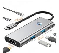 USB C Hub, 6-in-1 USB-C Splitter with 4K HDMI, 4 USB A/C 3.2 10Gbps Fast Transfer and 100W PD Port, Aluminum Multiport Adapter Compatible with MacBook Neo/Pro/Air, Mac mini, iPad Pro, Surface