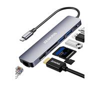 USB C Hub, 7-in-1 USB-C Multiport Adapter with 100W PD, 100Mbps Ethernet 4K HDMI, 2 USB-A Data Ports, Aluminum Type C Hub for M1/M2 MacBook Air, iPhone 15 Pro/Pro Max, Galaxy, Surface Go, XPS, iPad