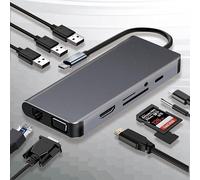 USB C Hub Docking Station, 10-in-1 Multiport Adapter, Gigabit Ethernet, VGA, HDMI, 3 USB, SD/TF Card Reader, Audio, Data Port, Docking Station for Various Notebook Computers