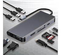 USB C Hub Docking Station, 10-in-1 Multiport Adapter, Gigabit Ethernet, VGA, HDMI, 3 USB, SD/TF Card Reader, Audio, Data Port, Docking Station for Various Notebook Computers