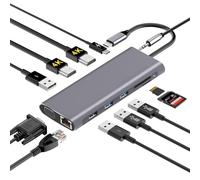 USB C Hub,Docking Station Compatible MacBook Pro & MacBook Air, ipad Pro,Dell XPS, MacBook Docking Station (DP ALT) with 2 HDMI, VGA, Ethernet, Audio, 4 USB Ports, USB-C PD, SD/TF