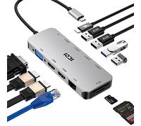 USB C Hub, Docking Station with Dual HDMI, ICZI 11-in-1 USB C Multiport Adapter, 2 HDMI 4K, 4 USB 3.0/2.0, RJ45, VGA 1080P, PD 100W, SD/TF Card Reader