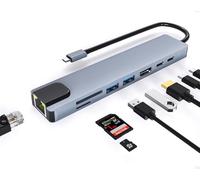 USB C Hub Ethernet, 8 in 1 Multiport USB C to HDMI Adapter 4K, 100Mbps, 100W PD, SD/TF Card Reader, 2 USB/ 2 USB-C Ports, Ethernet Adapter with 4K HDMI for MacBook Pro, iPad Air, HP, Dell, etc