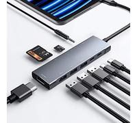 USB C HUB for iPad Pro 9-in-1 Adapter iPad Pro M4 M2 M1 13 12.9 11 inch iPad Air 5 4 Docking Station with 4K HDMI, USB-C PD, SD/TF Card Reader, USB 3.0, 3.5mm Headphone Jack, Type C Data, iPad Mini 6
