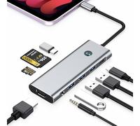 USB C HUB for iPad Pro Adapter Multiport Docking Station 4K 60Hz HDMI, 100W PD, SD/TF Card Reader, 3 USB A, 3.5mm Audio Jack, 9 in 1 USB C Dock for iPad Air/Galaxy Dex/Tablet/MacBook/iPhone/HP/Dell